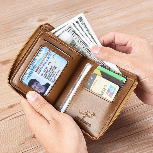 (🎁2025 New Year Hot Sale🎁)Men Wallet Zipper Genuine Leather Purse ( RFID PROTECTED )